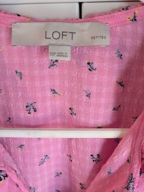 LOFT Petites Pink Floral Cotton-Blend Top XSP
